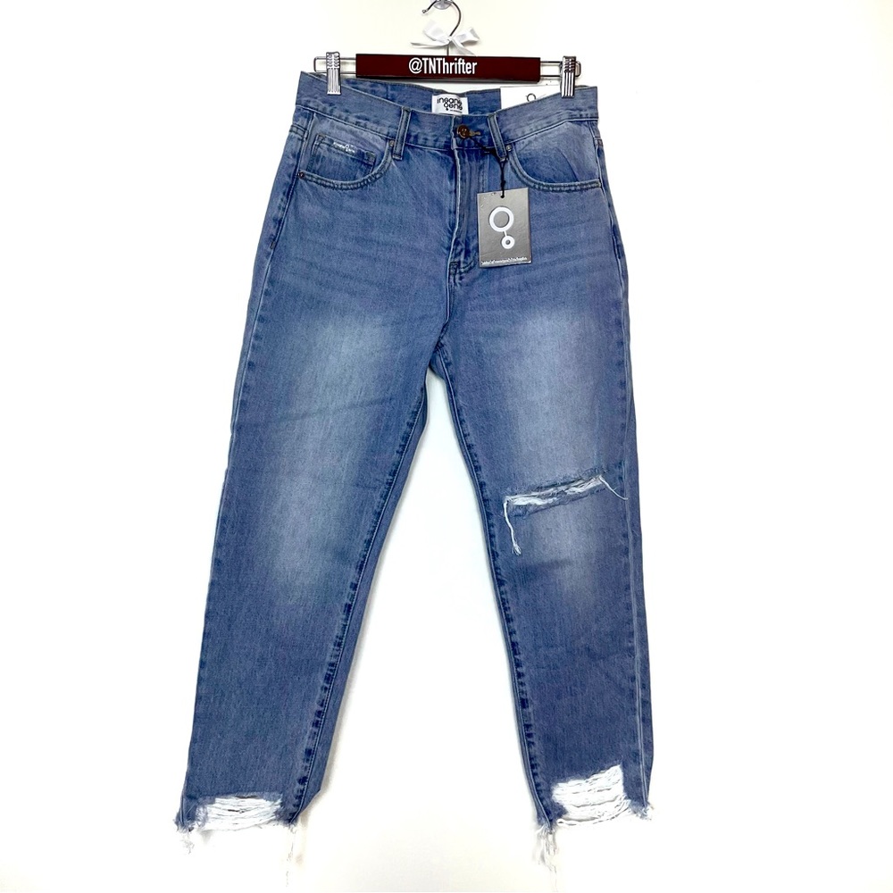 Insane Gene NWT Women’s High Waist Slim Tapered Blue Jeans Distressed Size 7 Y2K